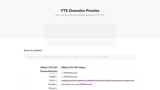 screenshot of YTS YIFY Official Proxies Domains - ytsyifyupcmxftncrnqd4bmwxvhlibhdat74w6xnmn33njxts4eeaiqd.onion