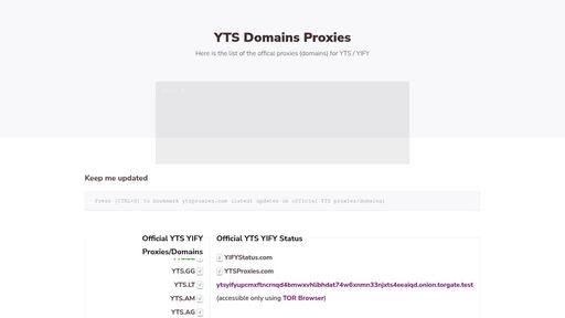 screenshot of YTS YIFY Official Proxies Domains - ytsyifyupcmxftncrnqd4bmwxvhlibhdat74w6xnmn33njxts4eeaiqd.onion